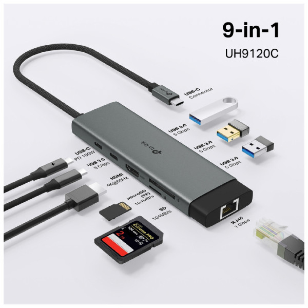 Порт-реплікатор TP-Link USB Type-C 9-в-1 (UH9120C)