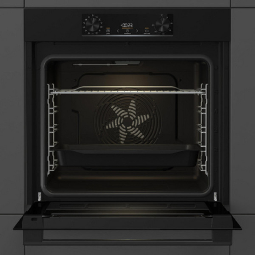 Духова шафа Gorenje електрична, 77л, A+, дисплей, IconLed, піроліз, чорний