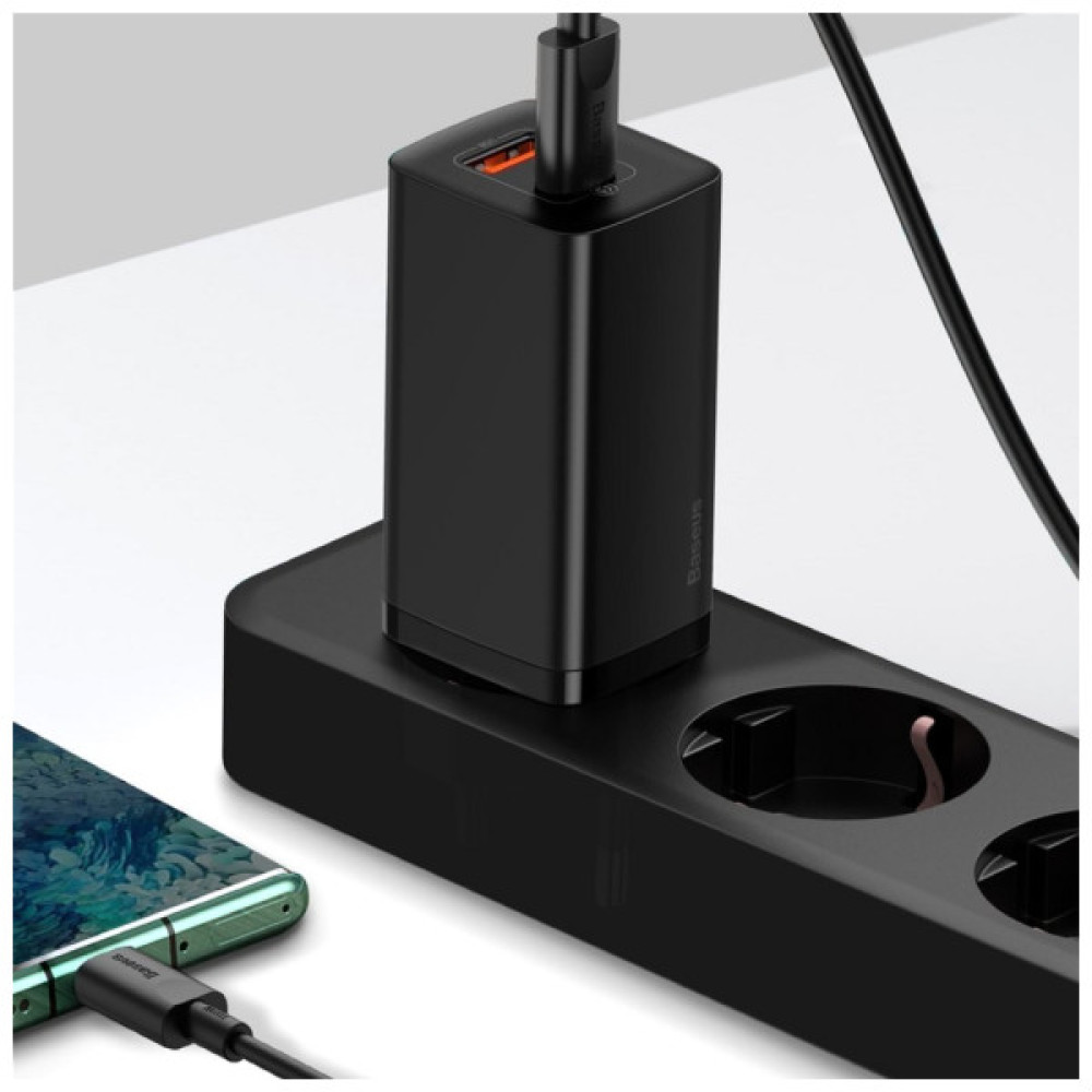Зарядний пристрій Baseus 2xUSB 65W GaN (USB-C+USB-A) black (CCGAN2L-B01)