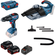 Набір із двох акумуляторних інструментів Bosch Professional 18В дриль-шурупокрут GSR 18V-50 пилосмок GAS 18V-1 швидкий зарядний пристрій GAL 1880 CV акб 2х5А·год кейс L-BOXX