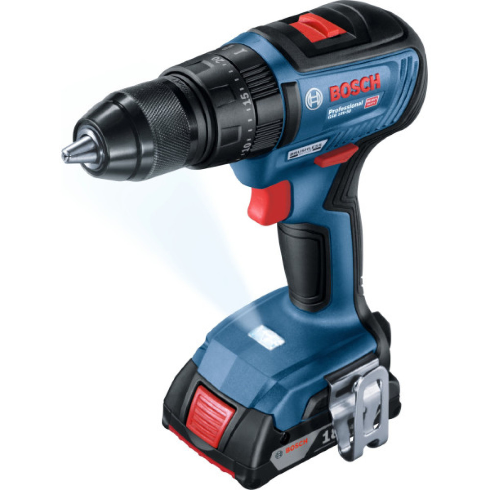 Набір із двох акумуляторних інструментів Bosch Professional 18В дриль-шурупокрут GSR 18V-50 пилосмок GAS 18V-1 швидкий зарядний пристрій GAL 1880 CV акб 2х5А·год кейс L-BOXX