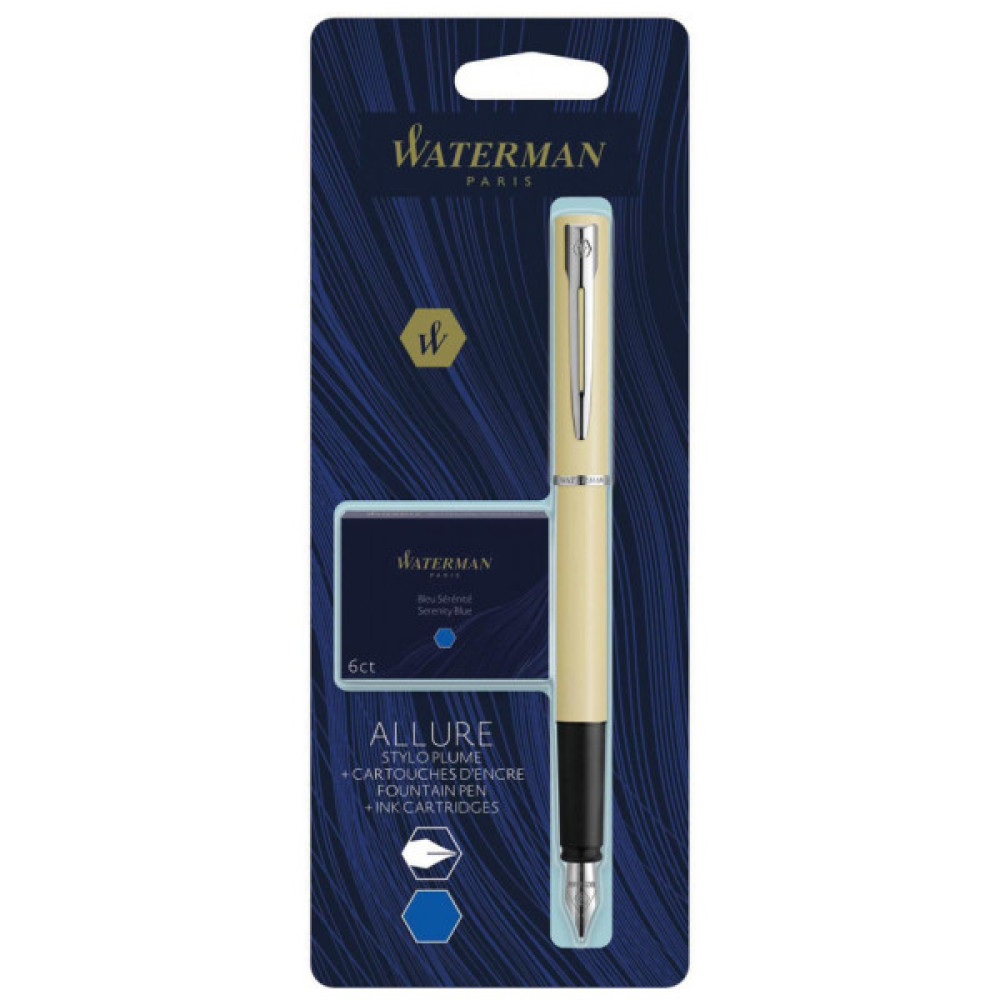 Ручка пір'яна Waterman ALLURE Pastel Yellow CT  FP F + Картриджі Mini блістер (13 318b2)