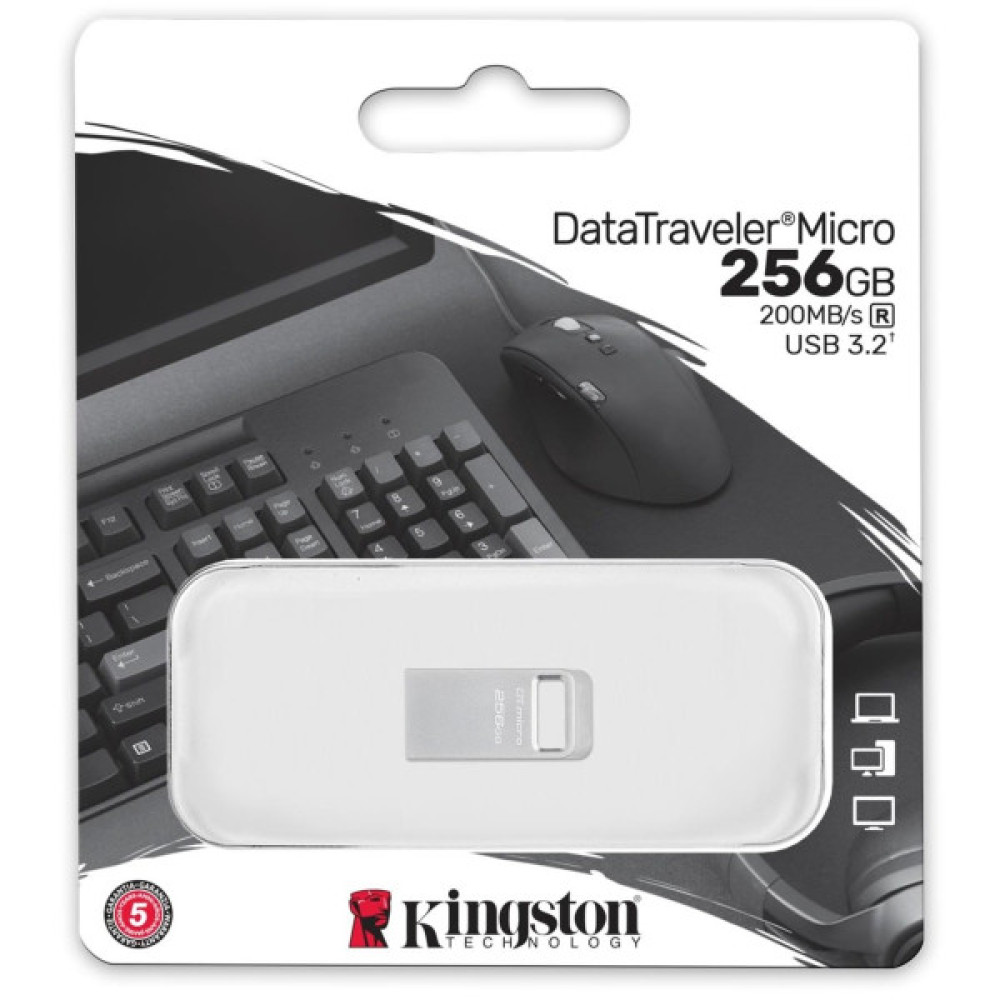 Накопичувач Kingston  256GB USB 3.2 Type-A Gen1 DT Micro R200MB/s Metal