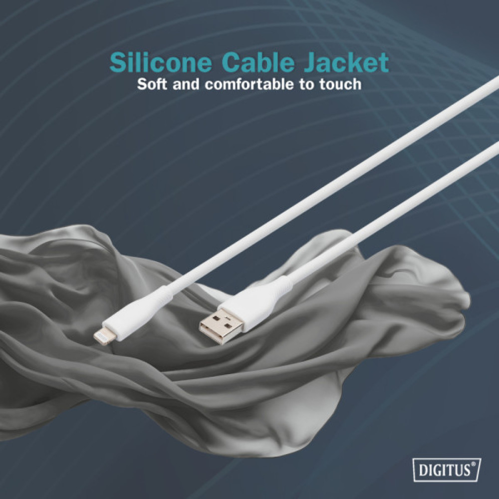 Дата кабель USB 2.0 AM to Lightning 2.0m 12W white Digitus (AK-600108-020-W)