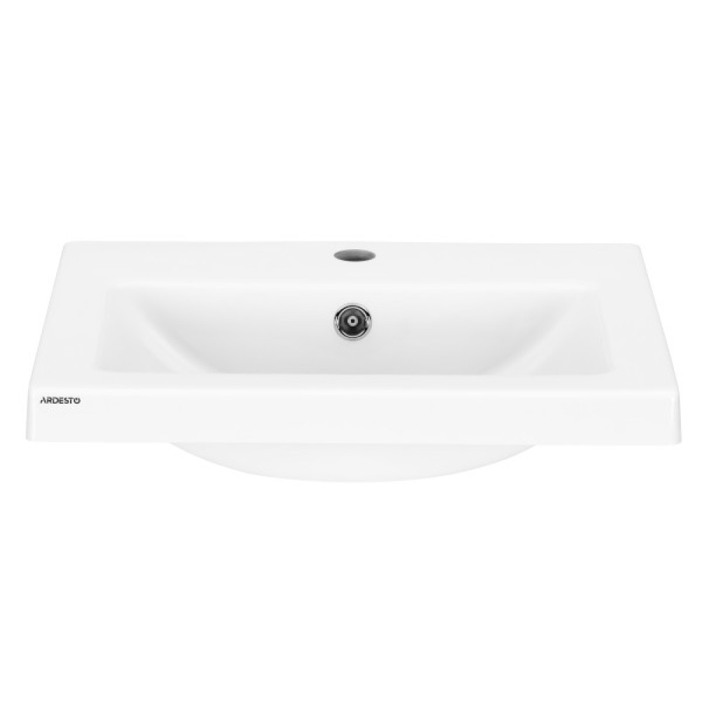 Раковина, умивальник ARDESTO Sati, штучний камінь, прямокут., з отвором для змішувача, з отвором для переливу, 595x450x158мм, накладний, білий