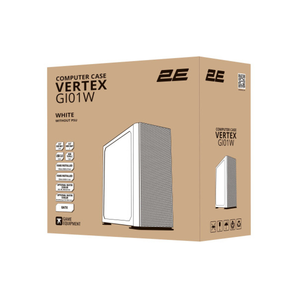 Корпус 2E GAMING Vertex GI01W без БЖ 2xUSB3.0, 1xUSBType-C, 3x140мм ARGB, 1x120мм ARGB, VGA 380мм, LCS ready, контролер з пультом, TG Side Panel, EATX, білий