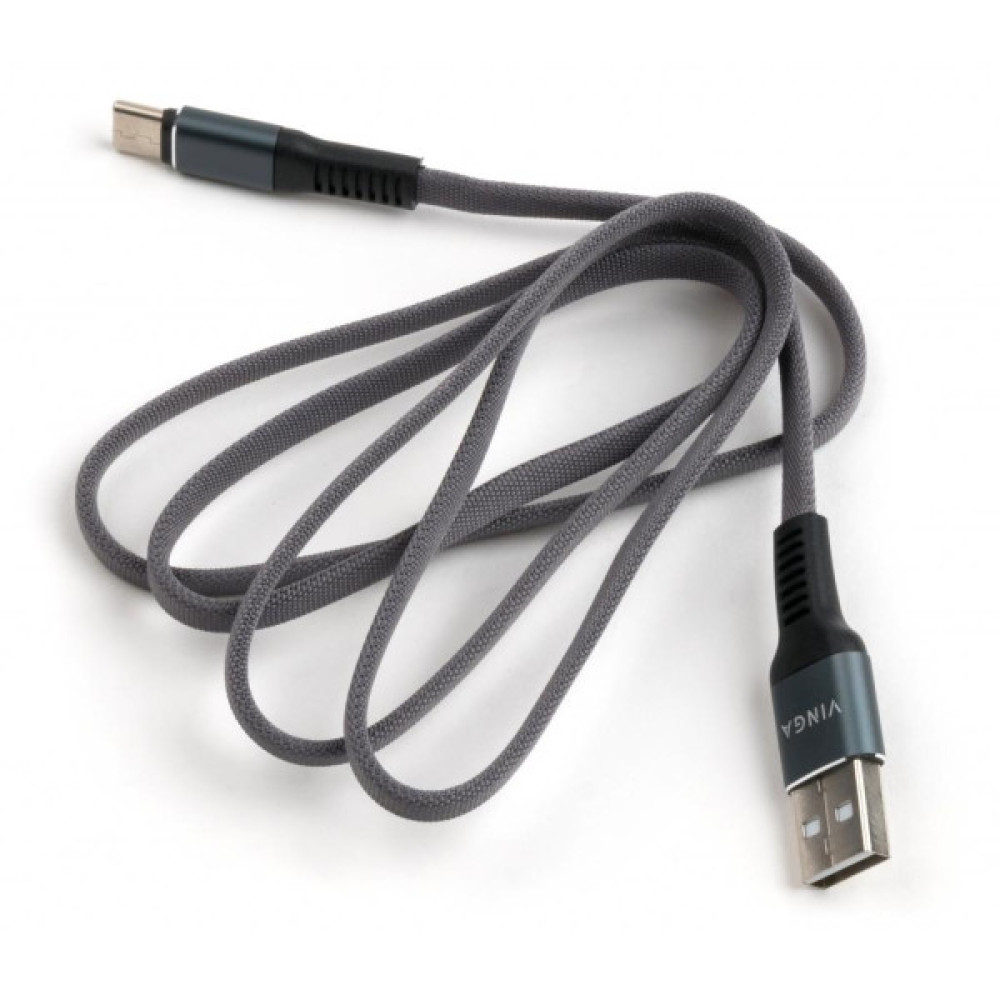 Дата кабель USB 2.0 AM to USB-C 1.0m flat nylon gray Vinga (VCPDCTCFNB1GR)