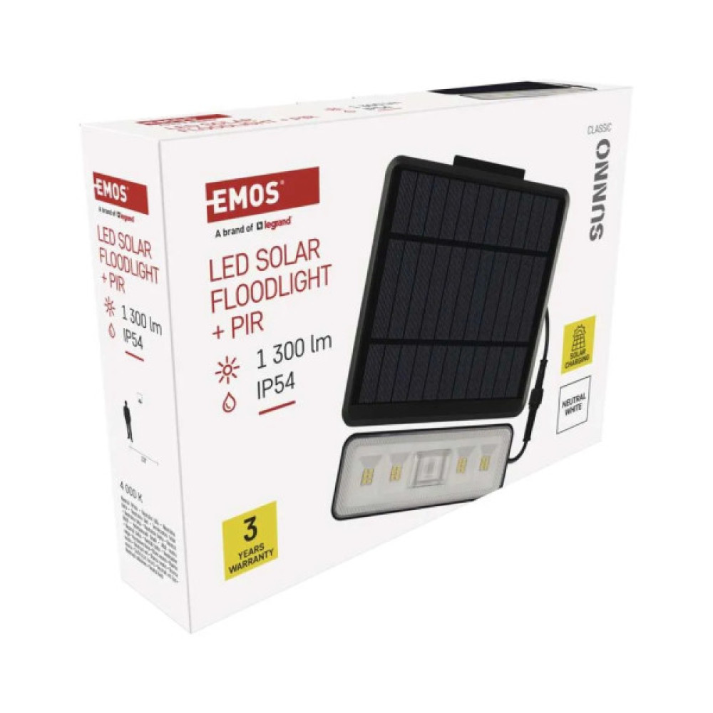 Прожектор EMOS сонячний світлодіодний 1300 лм IP54 4000K PIR (ZG112S)