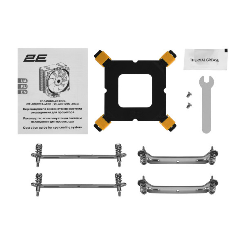 Процесорний кулер 2E GAMING Air Cool ACN120W-ARGB, LGA1851, 1700, 1200, 115x, 1366, AM5, AM4, AM3, AM3+, AM2 ,AM2+, FM2, FM1 4pin PWM, 3pin +5VARGB, TDP 180W