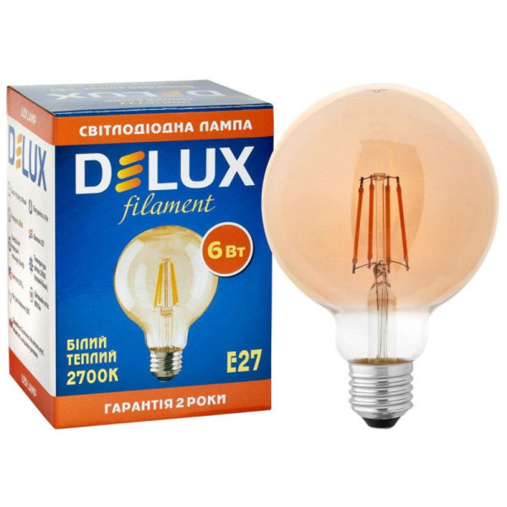 Лампочка Delux Globe G95 6Вт E27 2700К amber filament (90016727)