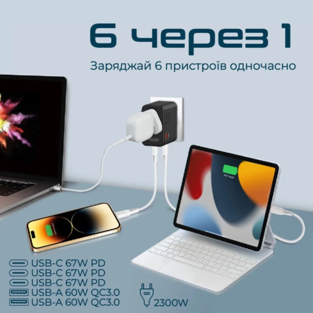 Зарядний пристрій Promate tripmate-gan75