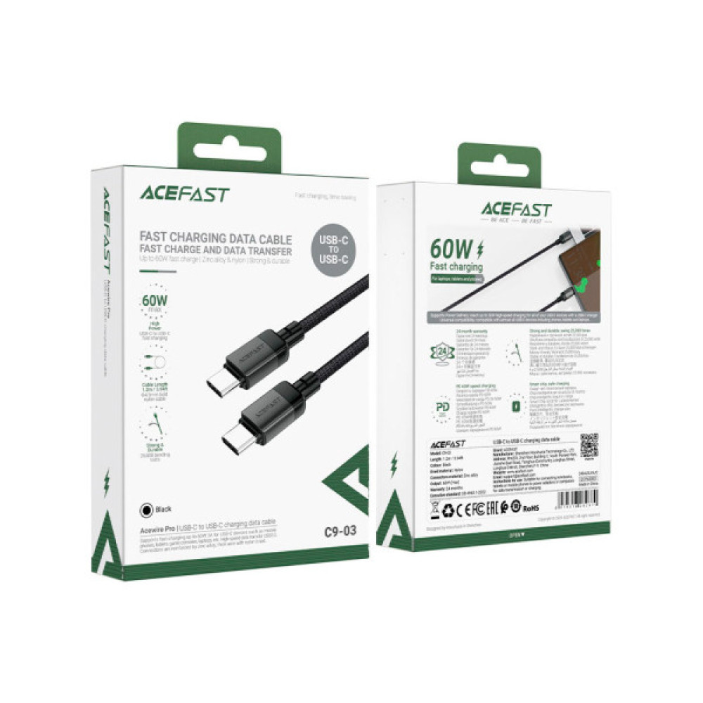 Дата кабель USB-C to USB-C 1.2m 3A C9-03 Acefast (6974316282679)