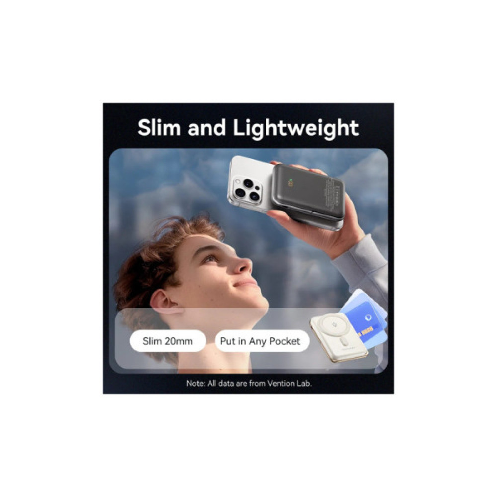 Батарея універсальна VENTION Magnetic Wireless 10000mAh 20W PD USB-C In/Out, QI-15W White (FHNW0)