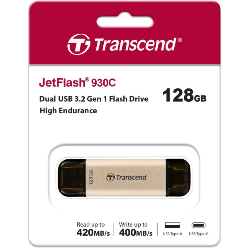 Накопичувач Transcend 128GB USB 3.2 Type-A + Type-C JetFlash 930 R420/W400MB/s Чорний