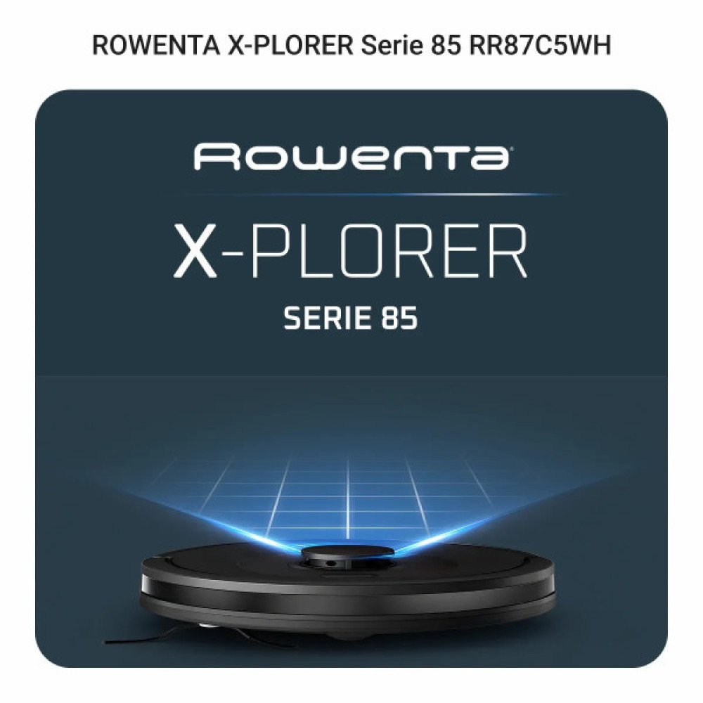 Робот-пилосос Rowenta миючий X-Plorer Serie 85, 6000ПаВт, h=9.7см, 0.26л, конт пил -0.29л, автон. робота до 270хв, чорний