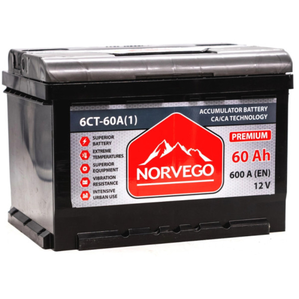 Акумулятор автомобільний NORVEGO ВЕСТА Premium 60A +лів (1) (600 пуск)
