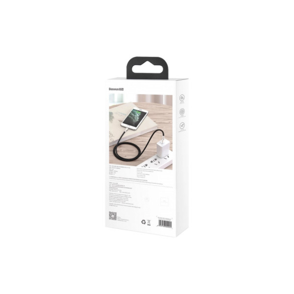 Дата кабель USB 2.0 AM to Lightning 1.0m Cafule Metal 2.4A black Baseus (CALJK-A01)