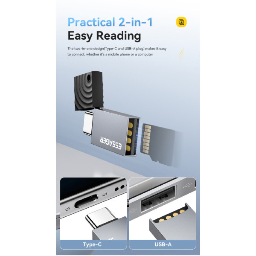 Зчитувач флеш-карт Essager USB-C + USB-A to Micro SD black (EDKTF-QW0G-P)