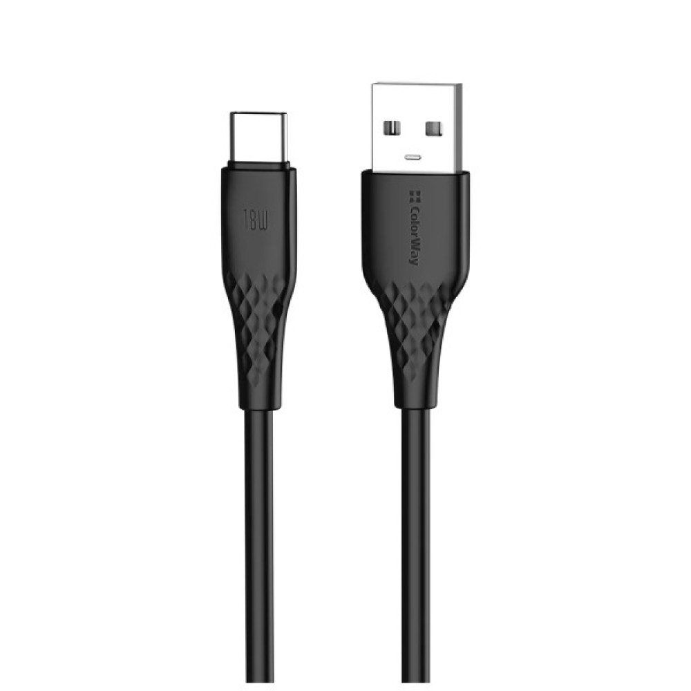 Дата кабель USB 2.0 AM to USB-C 1.0m 3A textured PVC black ColorWay (CW-CBUC094-BK)
