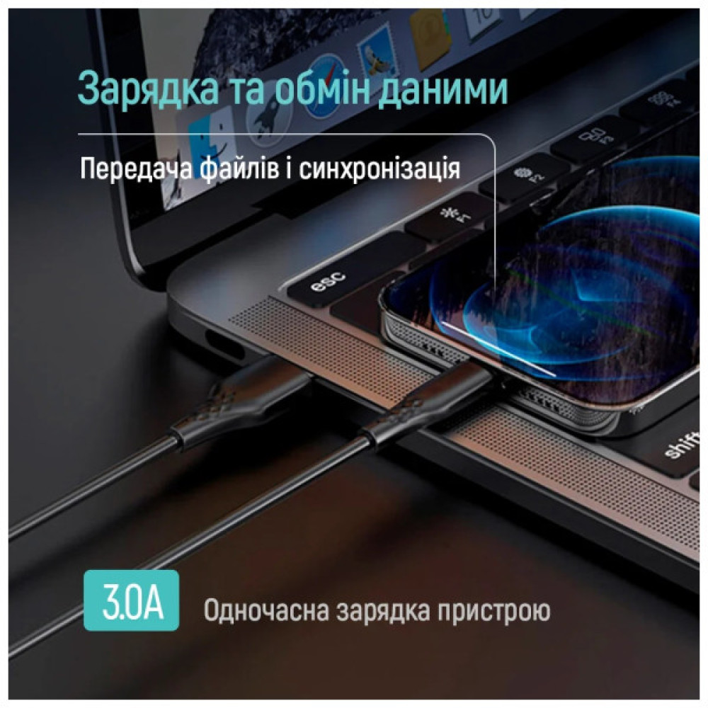 Дата кабель USB 2.0 AM to USB-C 1.0m 3A textured PVC black ColorWay (CW-CBUC094-BK)