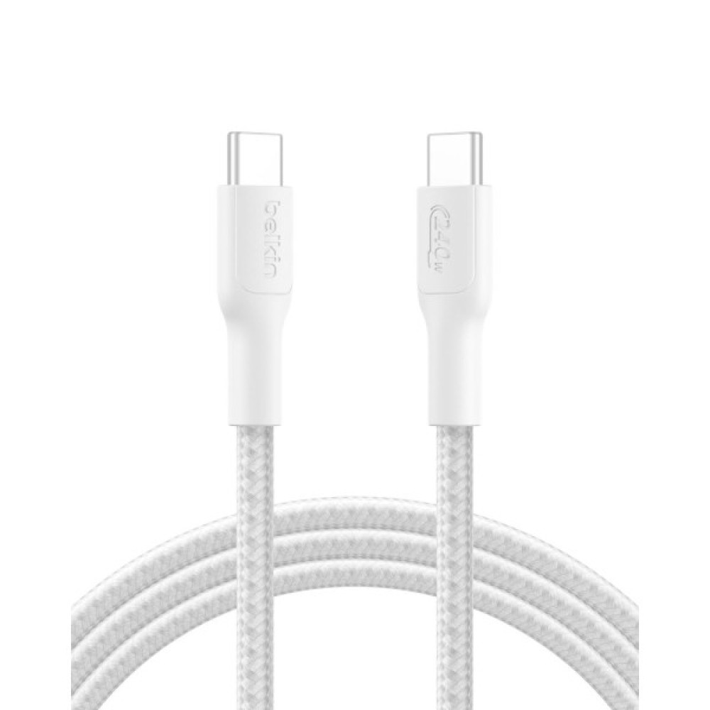 Кабель USB-C > USB-C заряджання/синхронізації Belkin 2м, 240Вт, Type-C, плетений, білий