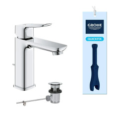 Змішувач для раковини Grohe QuickFix Dice M-розміру, довж. виливу - 116мм, неповоротний, 1 важіль, хром Змішувач для раковини Grohe QuickFix Dice M-розміру, довж. виливу - 116мм, неповоротний, 1 важіль, хром