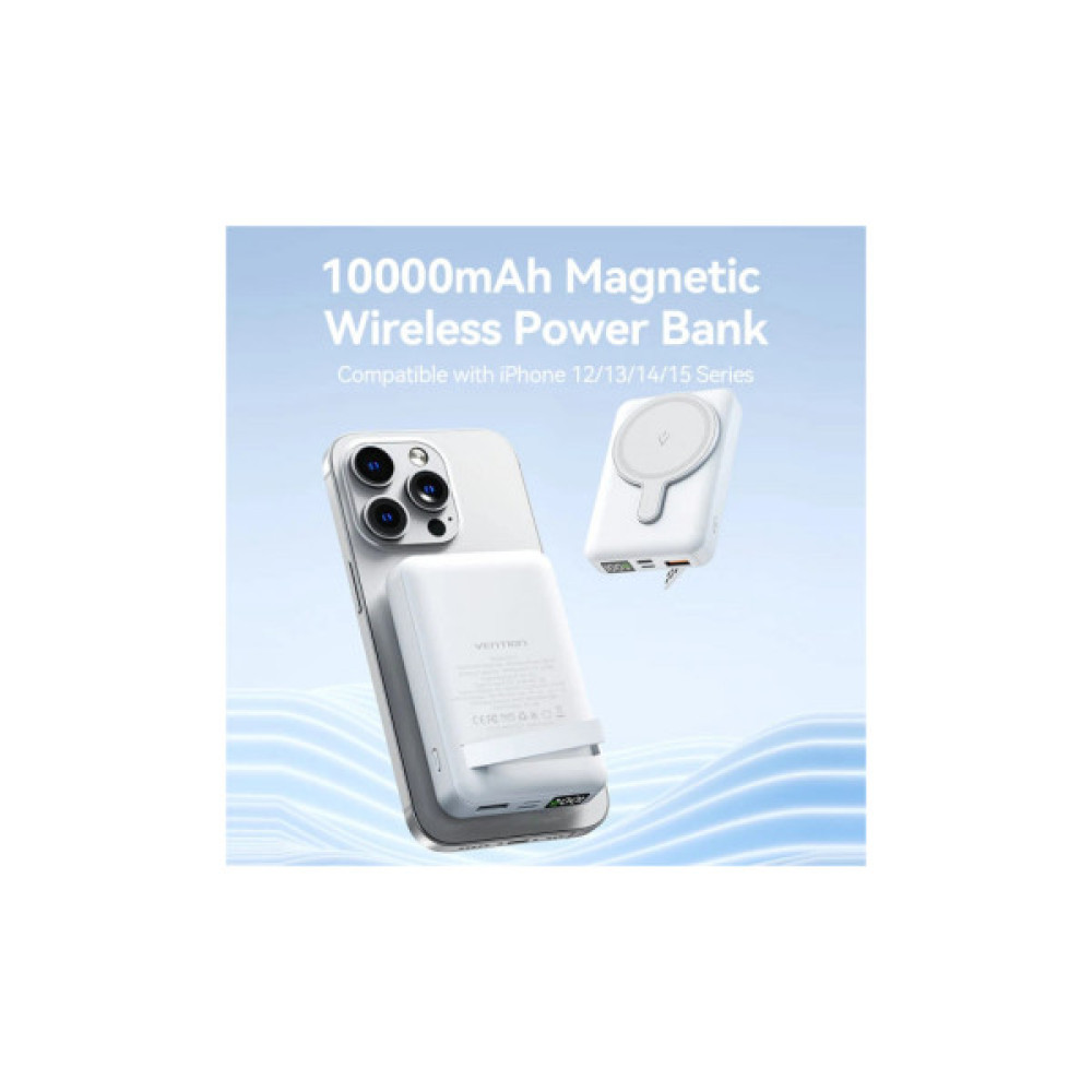 Батарея універсальна Vention Magnetic Wireless 10000mAh 22.5W 3A, PD, QC/3.0, USB-C, Lightning, LED Display, Black (FHTB0)