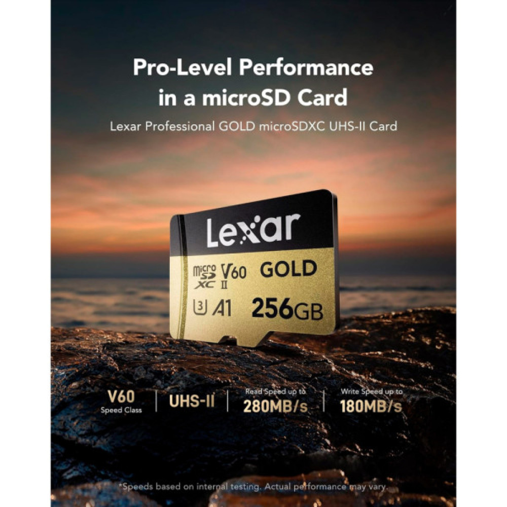 Карта пам'яті Lexar 256GB microSDXC class 10 UHS-II U3 V60 A1 Professional Gold (LMSGOLD256G-BNNNG)