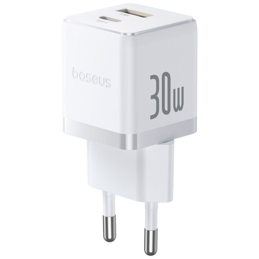 Зарядний пристрій Baseus 1xUSB-C 30W + 1xUSB white (P1011160A213-00)