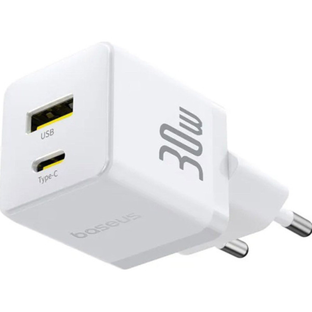 Зарядний пристрій Baseus 1xUSB-C 30W + 1xUSB white (P1011160A213-00)