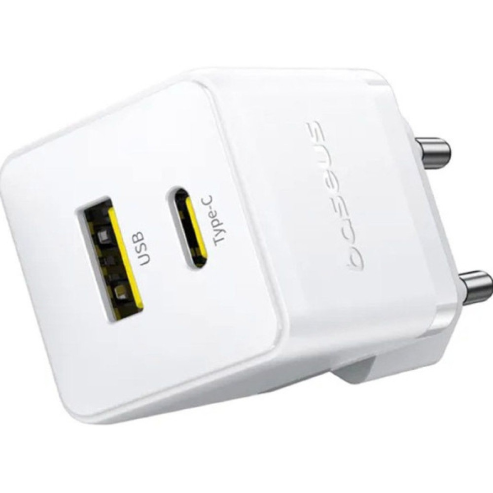 Зарядний пристрій Baseus 1xUSB-C 30W + 1xUSB white (P1011160A213-00)