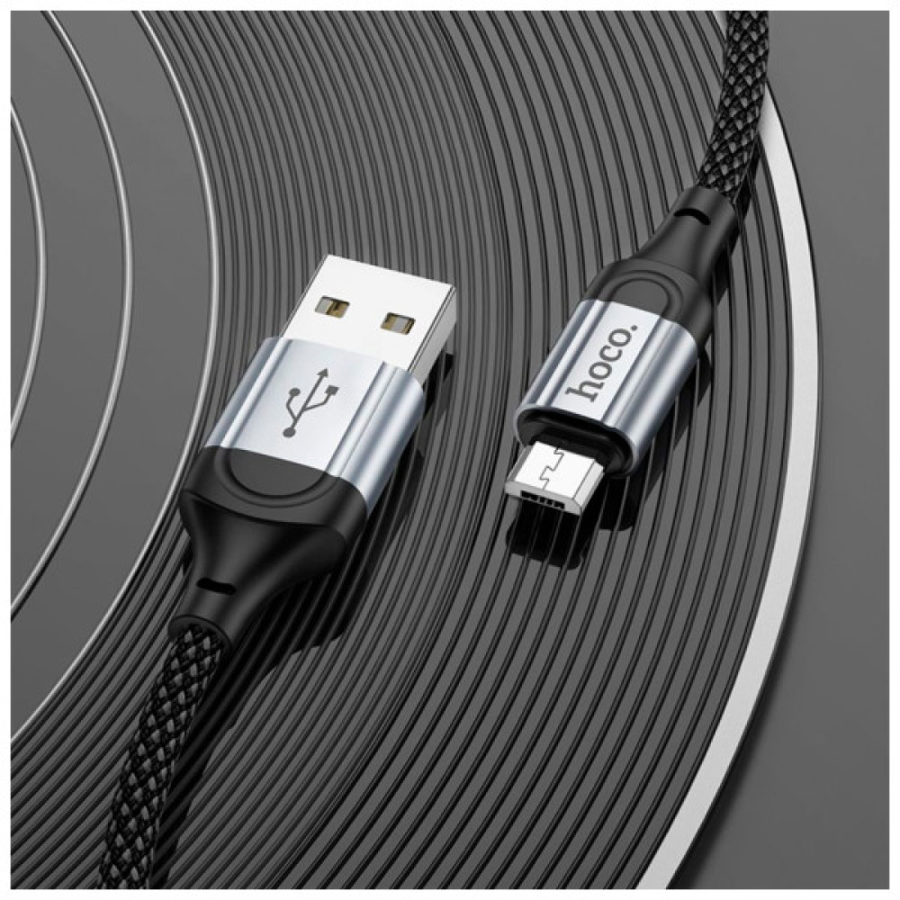 Дата кабель USB 2.0 AM to Micro 5P 1.0m 2.4A nylon X102 black HOCO (6942007608763)