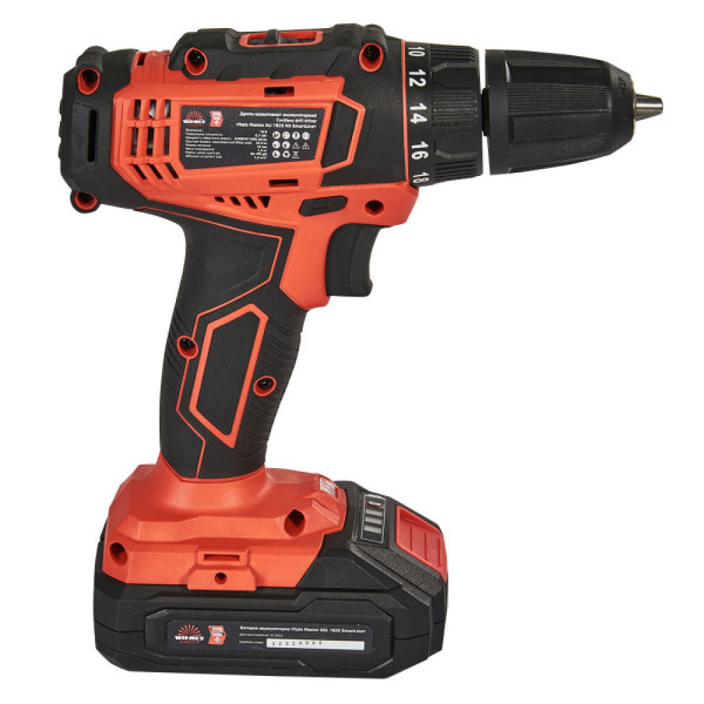 Шуруповерт Vitals Master, AU 1825 Kit SmartLine+, 18V, АКБ 1x2Ah, 25Нм, 400·1500об/хв, кейс, 1.2кг (184442)