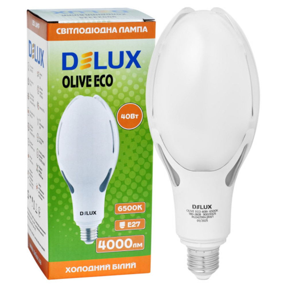 Лампочка Delux OLIVE ECO 40Вт E27 6500K 230В (90023325)