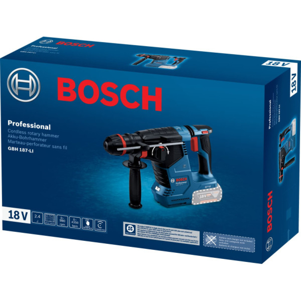 Перфоратор акумуляторний Bosch Professional GBH 187-LI SDS-plus 18В 2.4Дж 3кг без АКБ та ЗП