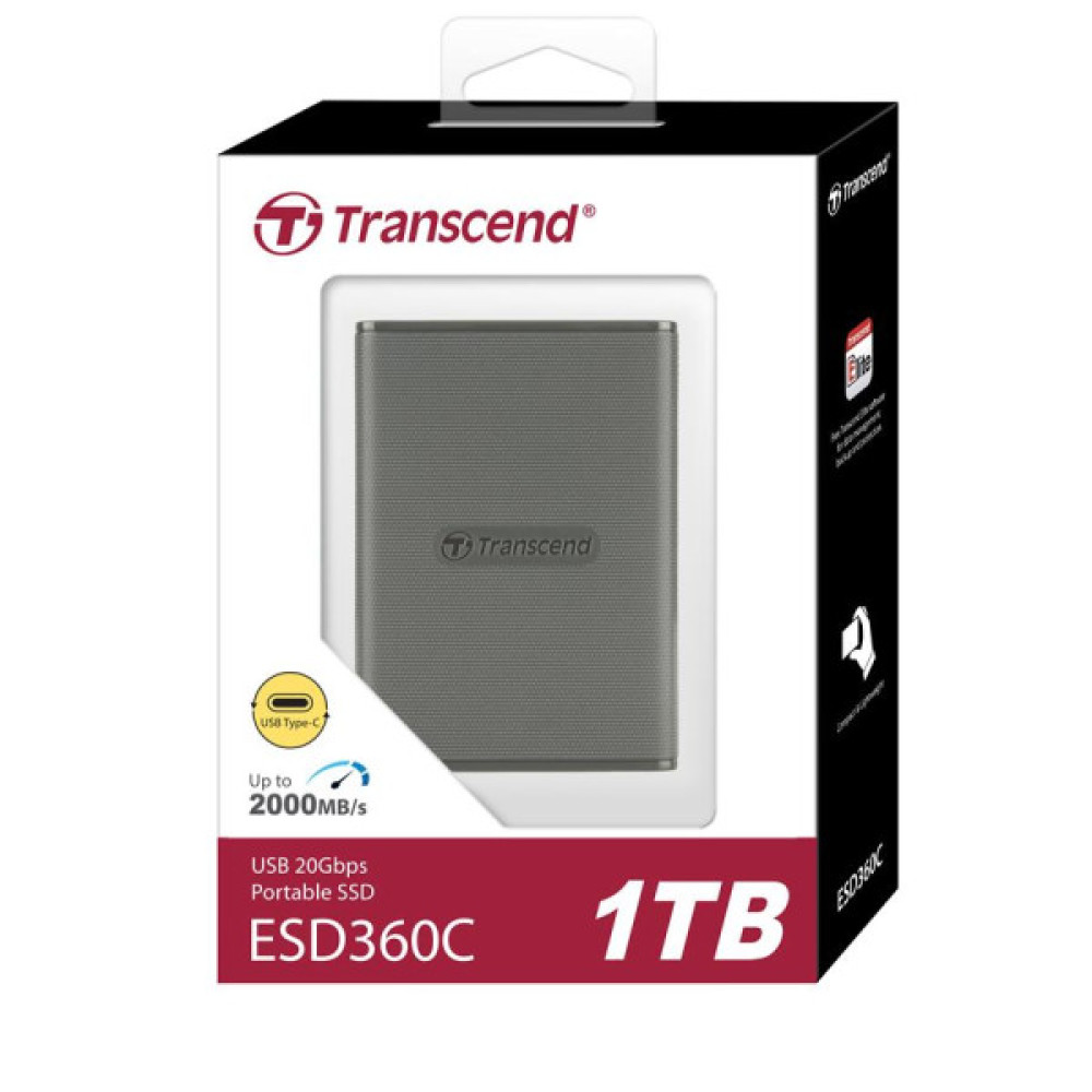 Портативний SSD Transcend 1TB USB 3.2 Gen 2x2 Type-C ESD360C R2000/W2000MB/s Сірий