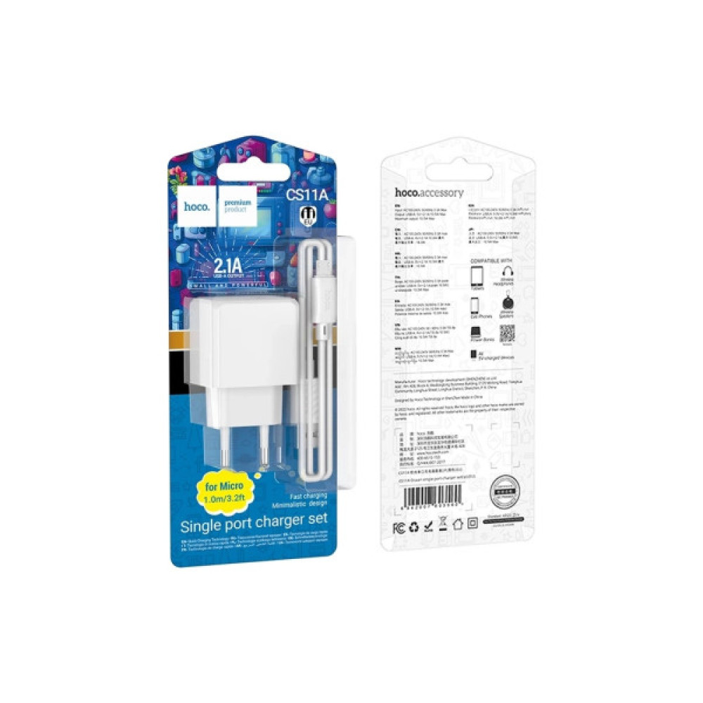 Зарядний пристрій HOCO CS11A USB + cable USB to Micro 5P white (6942007603591)