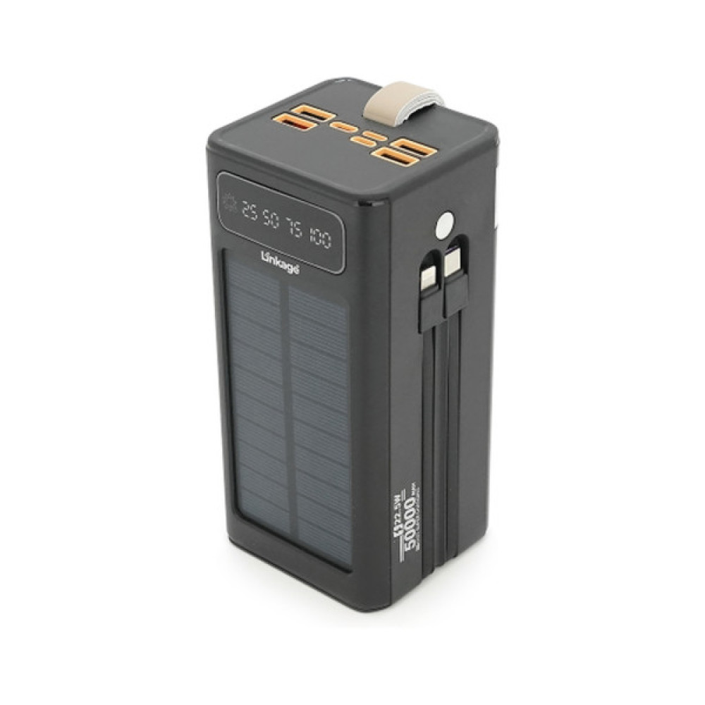 Батарея універсальна Linkage 50000mAh, Solar, 22.5W, cables Туре-С+Lighting, Black (LKP-47)