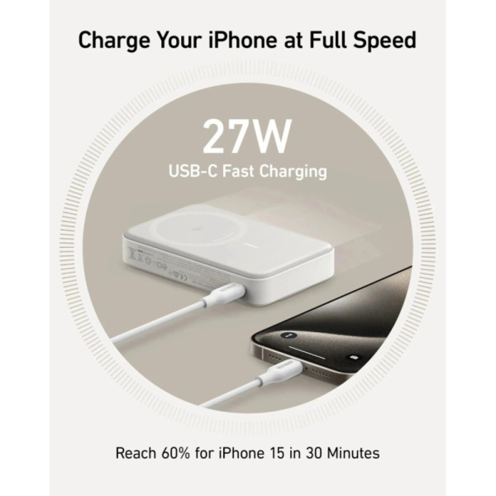 Батарея універсальна Anker 10000mAh MagGo Qi2/15W, PD, 27W, USB-C, white (A1654G21)