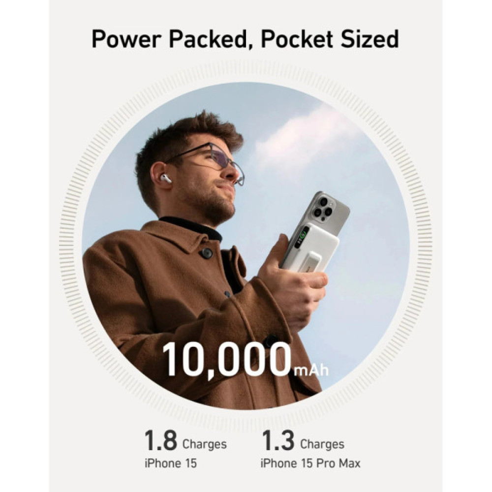 Батарея універсальна Anker 10000mAh MagGo Qi2/15W, PD, 27W, USB-C, white (A1654G21)