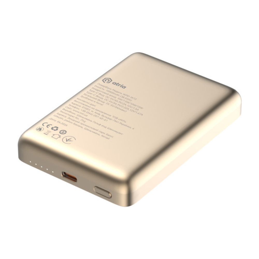 Батарея універсальна Atria 10000mAh, PD/20W, 15W Wireless MagSafe, White (WPD-W72G)