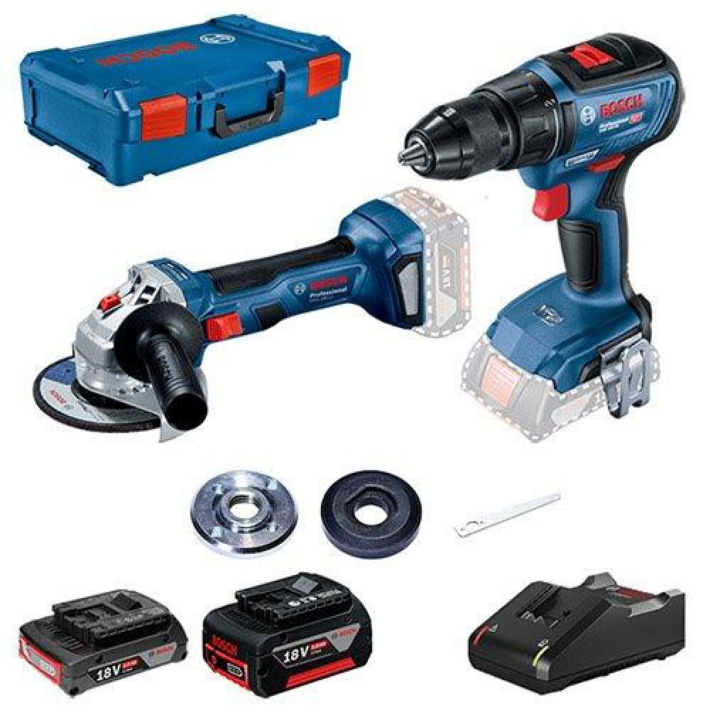 Набір із двох акумуляторних інструментів Bosch Professional 18В дриль-шурупокрут GSR 18В-50 шліфмашина кутова GWS 180-LI акб 1х2А·год+1х5А·год XL-BOXX