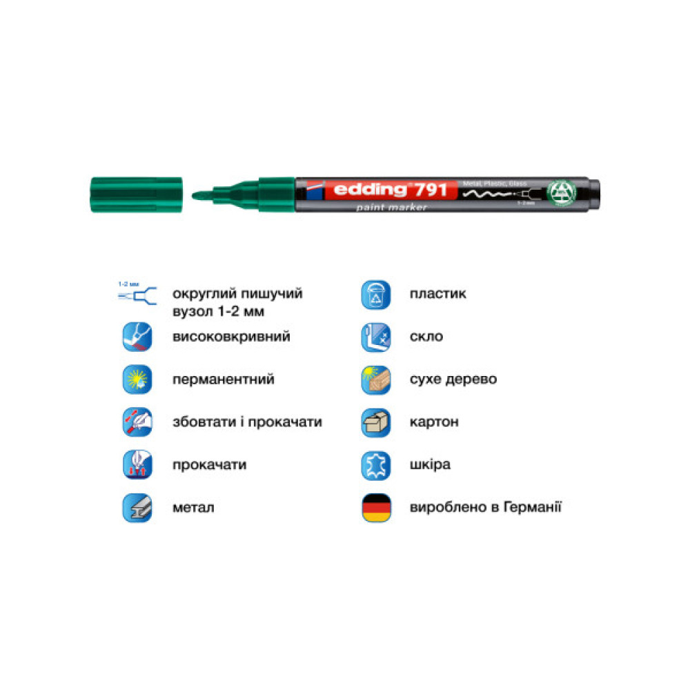 Маркер Edding Paint e-791 1-2 мм круглий зелений (e-791/04n)