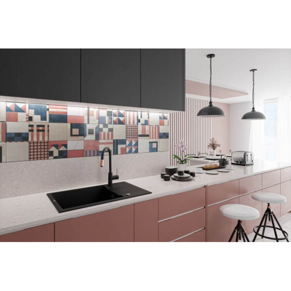 Мийка кухонна Deante Eridan, граніт, прямокут., з крилом, 780х500х210мм, чаша - 1, накладна, чорний