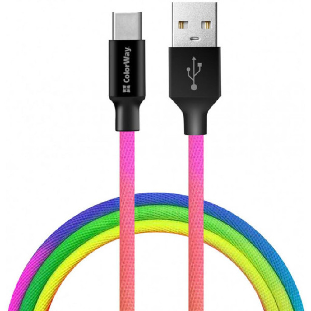 Дата кабель USB 2.0 AM to USB-C 1.0m multicolor ColorWay (CW-CBUC018-MC)