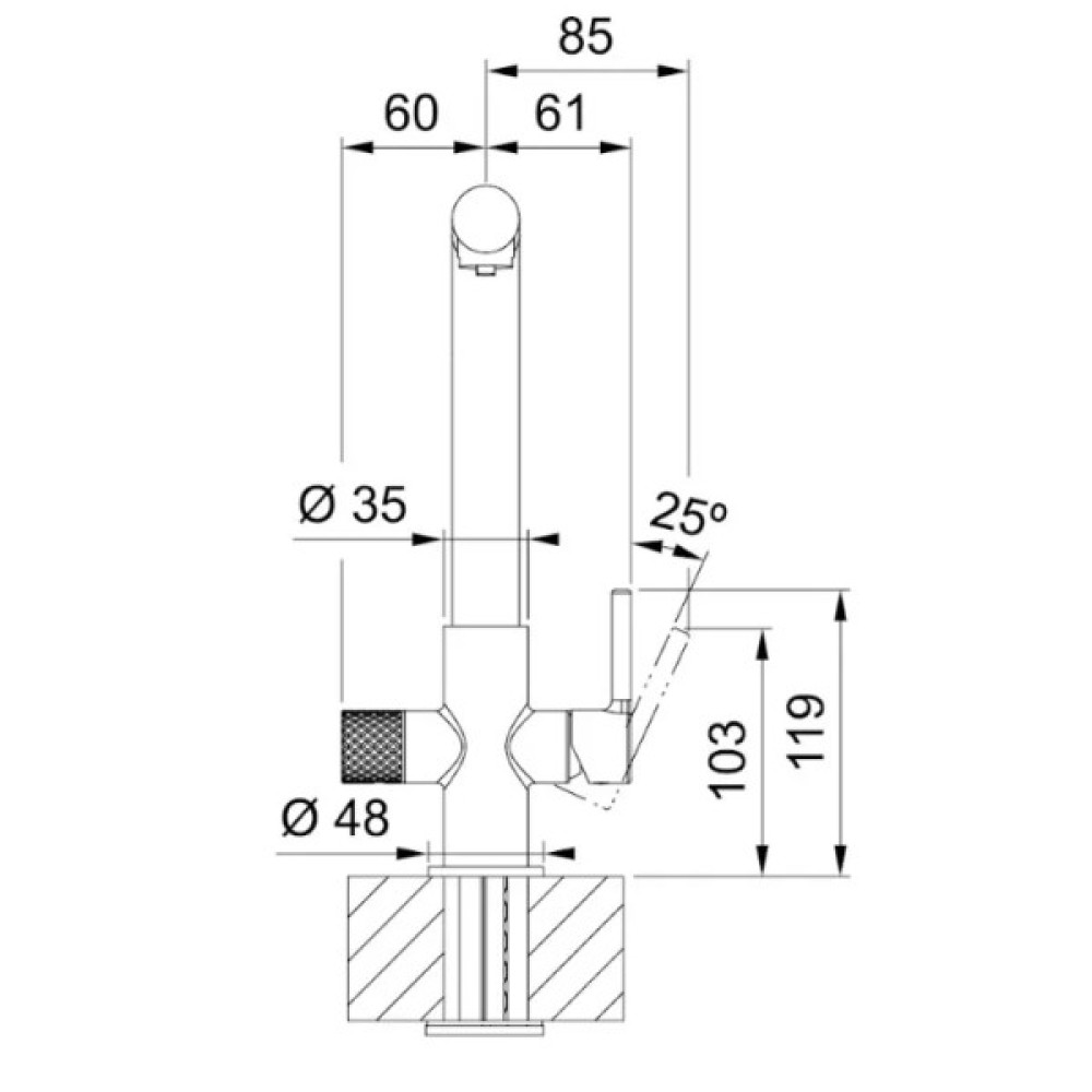 Змішувач для кухні Franke Lina L Clear Water 2.0, довж.виливу - 254 мм, поворотний, 1 важіль , чорний матовий