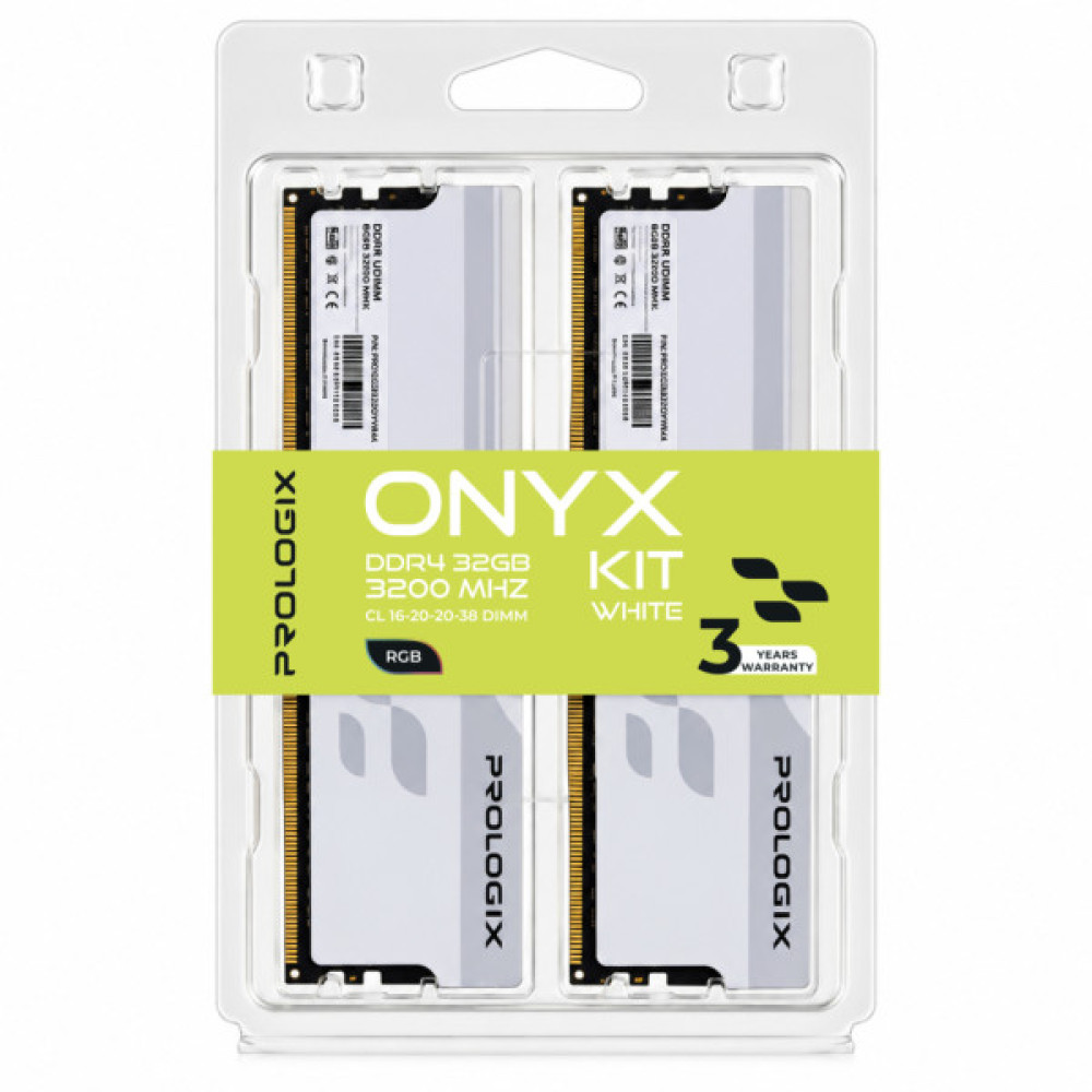 Модуль пам'яті для комп'ютера DDR4 32GB (2x16GB) 3200 MHz Onyx White RGB Prologix (PRO32GB3200YWR4K)