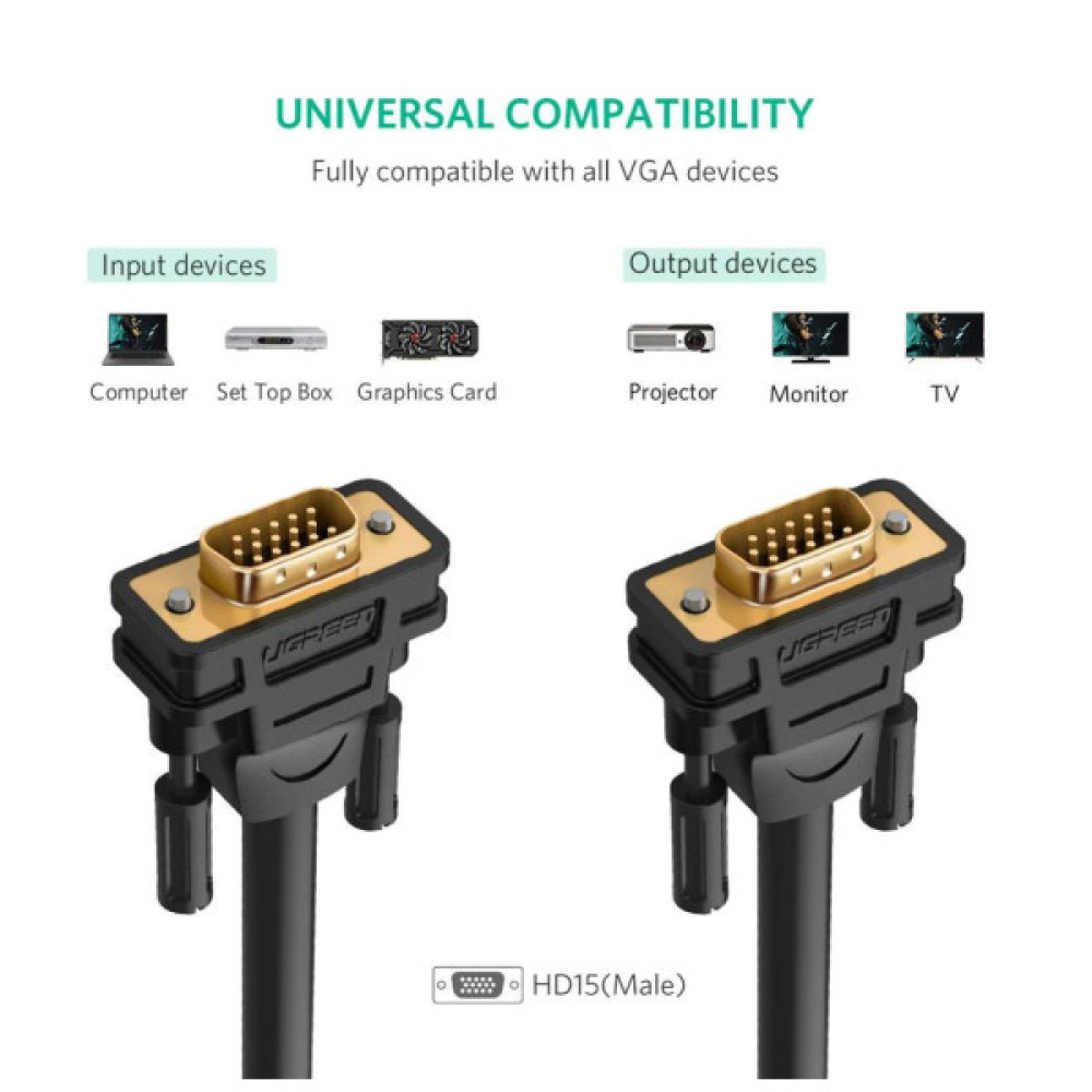 Кабель мультимедійний VGA M to VGA M 2.0m VG101 black Ugreen (11646) Кабель мультимедійний VGA M to VGA M 2.0m VG101 black Ugreen (11646)