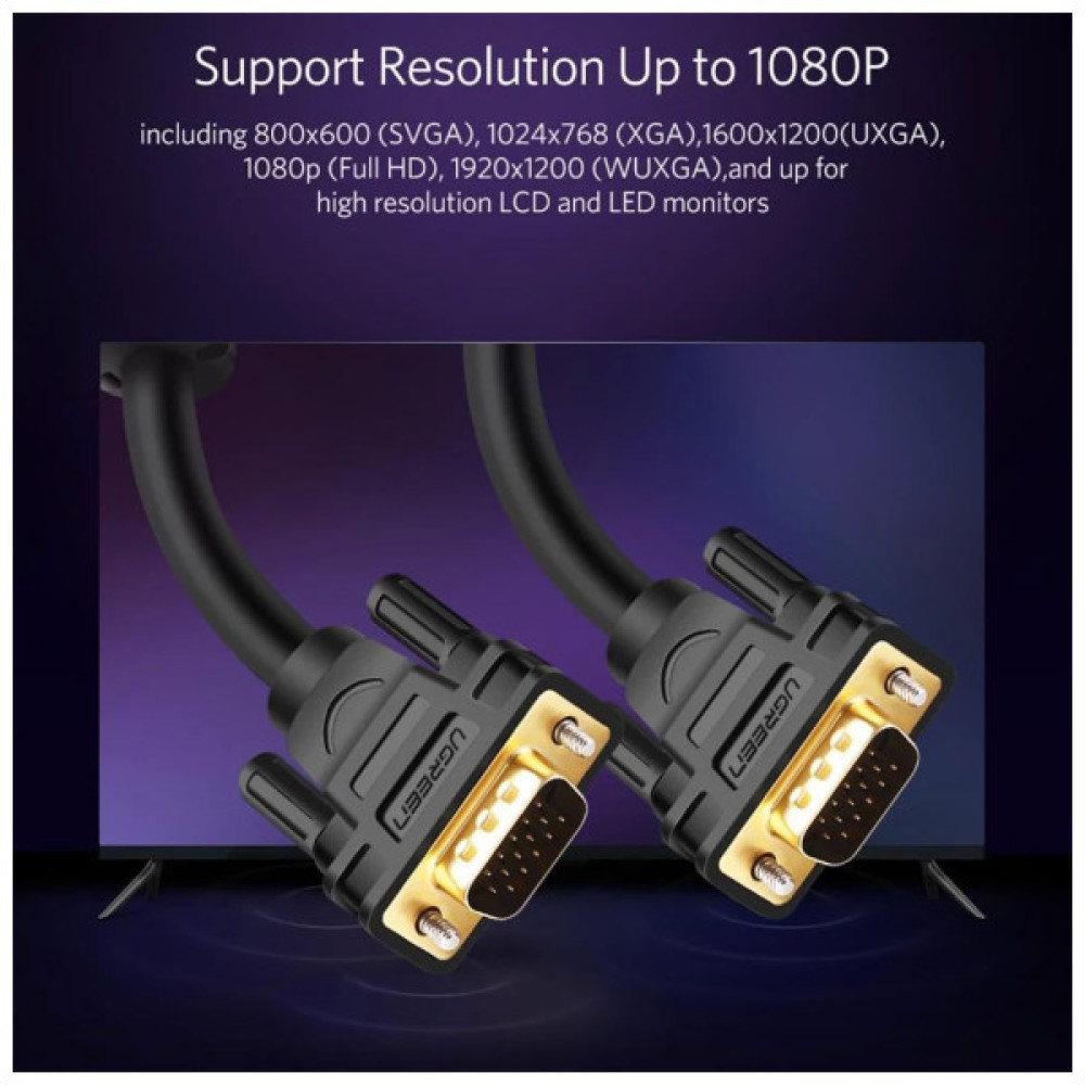 Кабель мультимедійний VGA M to VGA M 2.0m VG101 black Ugreen (11646) Кабель мультимедійний VGA M to VGA M 2.0m VG101 black Ugreen (11646)