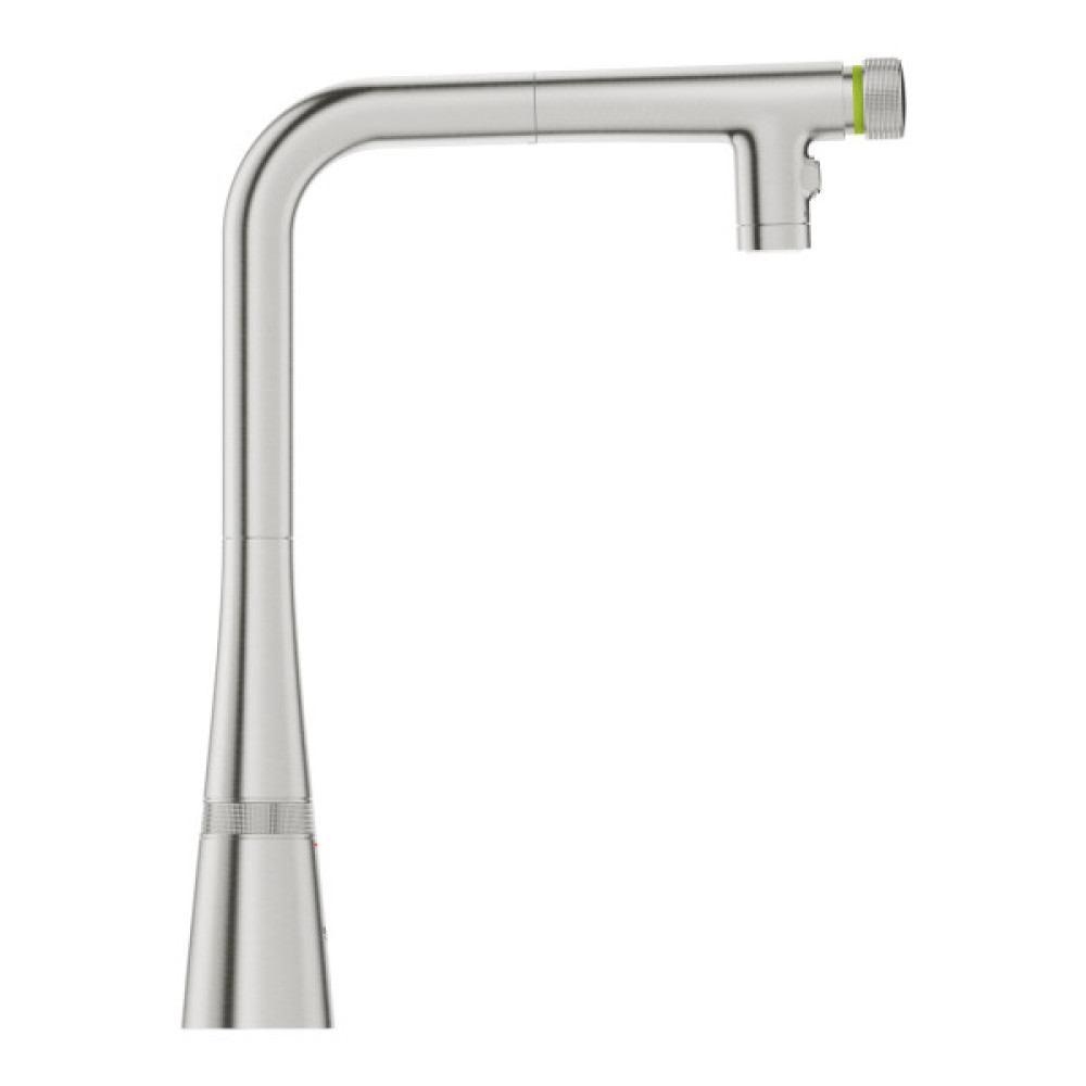 Змішувач для кухні Grohe Scala, довж.виливу - 200мм, поворотний, витяжний, вентиль + кнопка, супер сталь